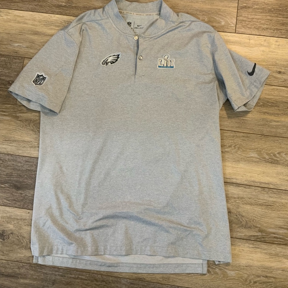 Nike Light Gray Philadelphia Eagles Polo with NFL and Super Bowl LII Patches